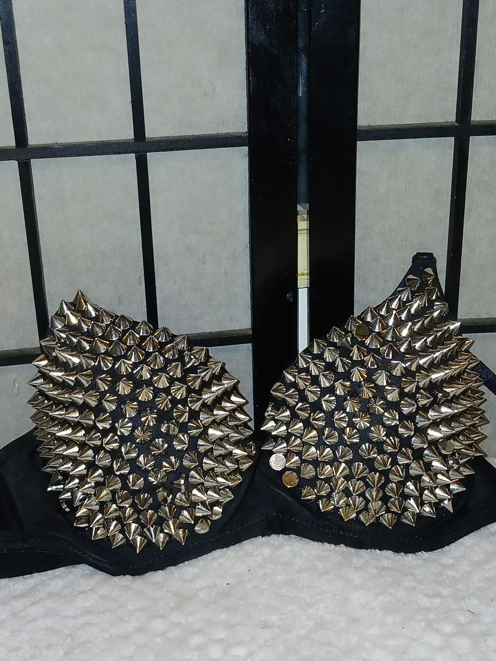Black Studded Spike Bra with Gold Spikes